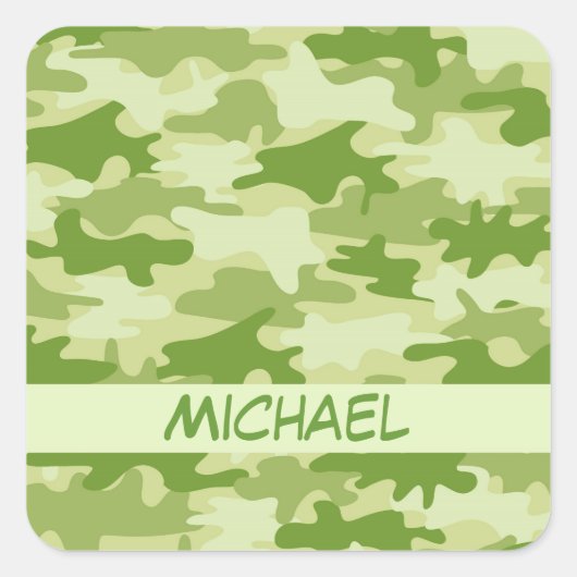 Dark Olive Green Camo Camouflage Name Persoonlijk Vierkante Sticker (Voorkant)