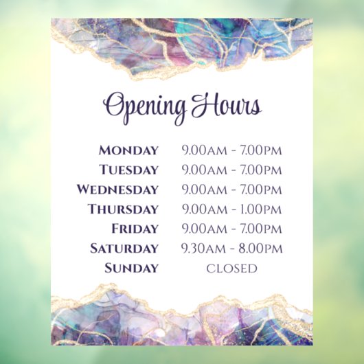Dark Opal Design Open Hours Window Cling Raamsticker (Vel 3)