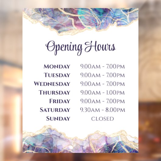 Dark Opal Design Open Hours Window Cling Raamsticker (Vel 2)
