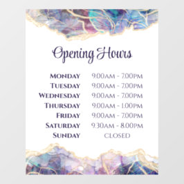 Dark Opal Design Open Hours Window Cling Raamsticker