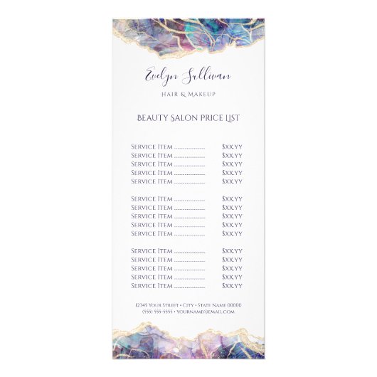 dark opal design price list rack-kaart reclamekaart (Voorkant)