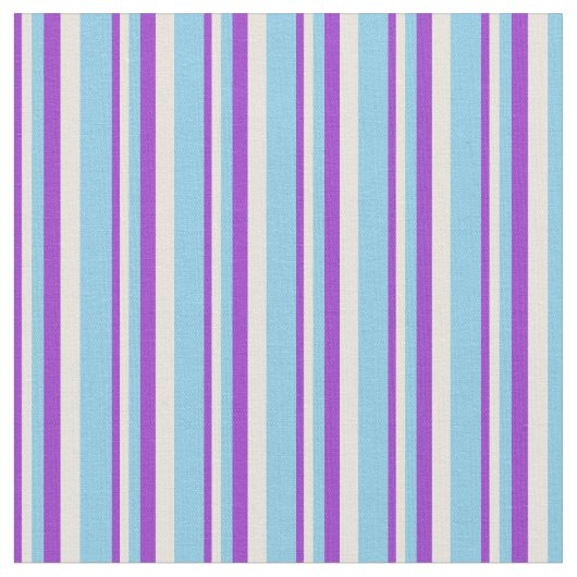 Dark Orchid, Beige & Sky Blue Lines Pattern Stof (Close Up)