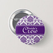 Dark Orchid Damask Bride's Crew Button (Voorkant /achterkant)