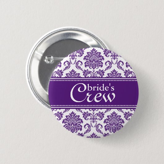 Dark Orchid Damask Bride's Crew Button (Voorkant /achterkant)
