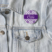 Dark Orchid Damask Bride's Crew Button (In situ)