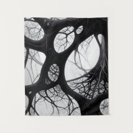 Dark Organic Roots Abstract Tapestry Wandkleed