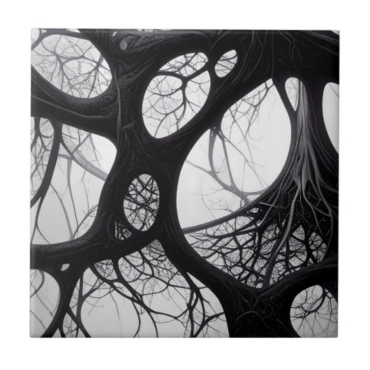 Dark Organic Roots Abstracte Tegel Tegeltje (Voorkant)