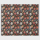 Dark Ornament Wrapping Paper with Silver, Gold Red Cadeaupapier (Vlak)