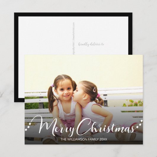 Dark Overlay White Merry kerstfoto Holiday Briefkaart (Voorkant / Achterkant)