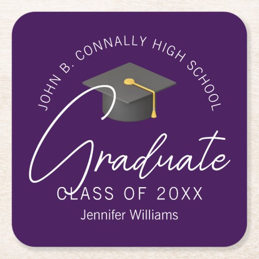 Dark Paarse Afstuderen gepersonaliseerde afstudeer Kartonnen Onderzetters (Voorkant)