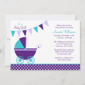 Dark Paarse Blauwgroen Bunting Carriage Baby showe Kaart (Voorkant)