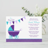 Dark Paarse Blauwgroen Bunting Carriage Baby showe Kaart (Staand voorkant)