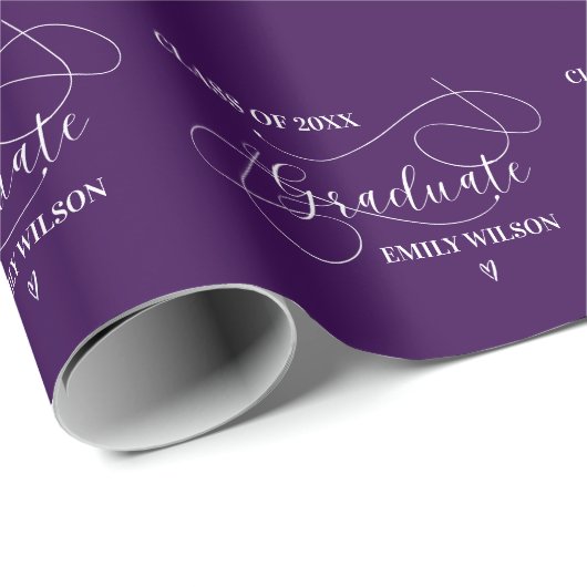 Dark Paarse Chic Script Klasse van 2025 Afstuderen Cadeaupapier (Rol Hoek)