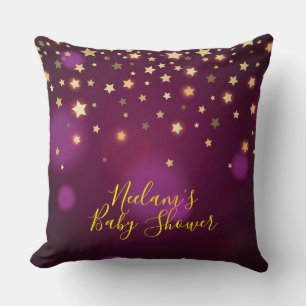 Dark Paarse en Golden Stars Custom Baby shower Th Kussen