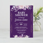 Dark Paarse Floral Baby shower Kaart (Staand voorkant)