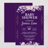 Dark Paarse Floral Baby shower Kaart (Voorkant / Achterkant)