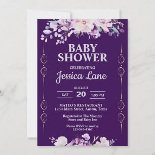 Dark Paarse Floral Baby shower Kaart