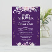 Dark Paarse Floral Baby shower Kaart (Staand voorkant)
