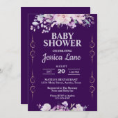 Dark Paarse Floral Baby shower Kaart (Voorkant / Achterkant)