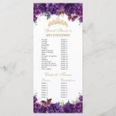 Dark Paarse Floral Quinceañera Orde van Evenemente Programmakaart (Achterkant)