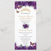 Dark Paarse Floral Quinceañera Orde van Evenemente Programmakaart (Voorkant)