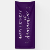 Dark Paarse Happy Birthday Schattigee krul naam Spandoek (Verticaal)