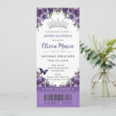 Dark Paarse Plum Floral Quinceañera VIP Ticket Kaart (Staand voorkant)