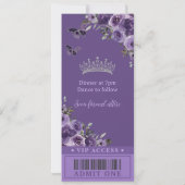 Dark Paarse Plum Floral Quinceañera VIP Ticket Kaart (Achterkant)