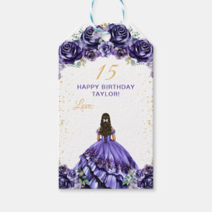 Dark Paarse Princess Quinceañera Happy Birthday Cadeaulabel