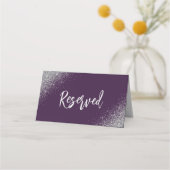 Dark Paarse Silver Glitter Reserved Wedding Plaatskaartje (Achterkant)