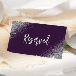 Dark Paarse Silver Glitter Reserved Wedding Plaatskaartje