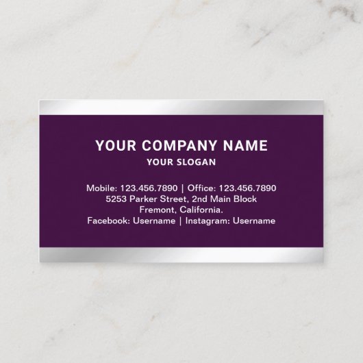 Dark Paarse Steel Silver Real Estate Foto Realtor Visitekaartje (Achterkant)