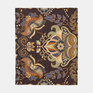 Dark Paisley: Bloemen Indische naadloos. Fleece Deken