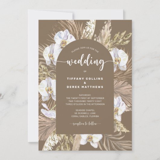 Dark Pampas Grass Arch Boho bruiloft uitnodiging (Voorkant)