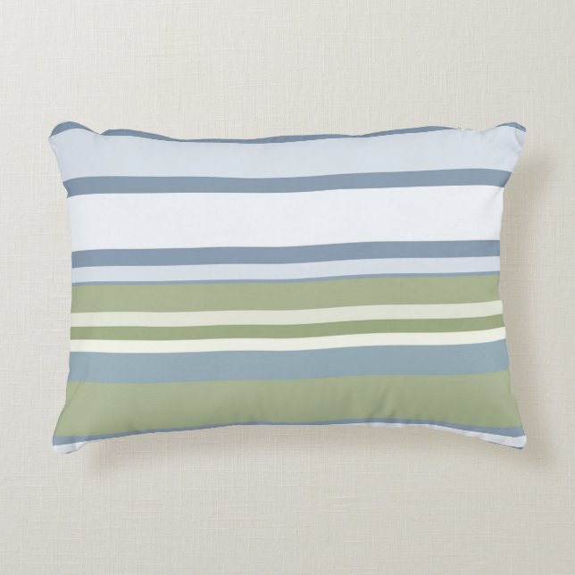 Dark Pastel Blue and Spring Rain Stripes Accent Kussen (Voorkant)