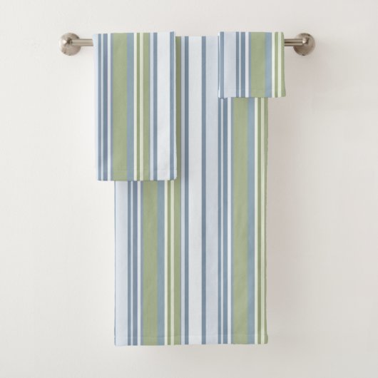 Dark Pastel Blue and Spring Rain Stripes Bad Handdoek (Insitu)