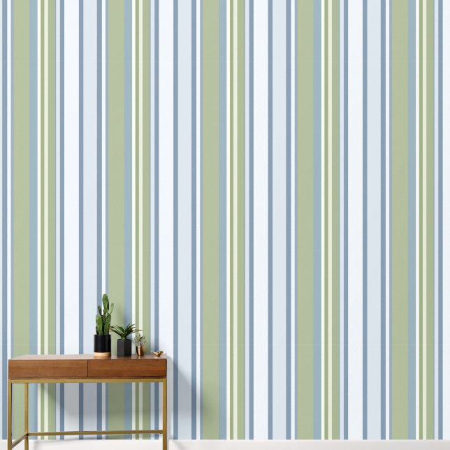 Dark Pastel Blue and Spring Rain Stripes Behang (Hal)