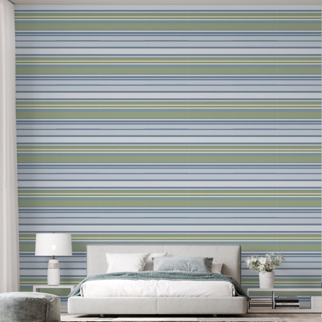 Dark Pastel Blue and Spring Rain Stripes Behang (Slaapkamer)