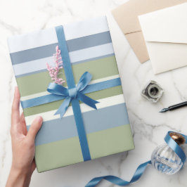 Dark Pastel Blue and Spring Rain Stripes Cadeaupapier