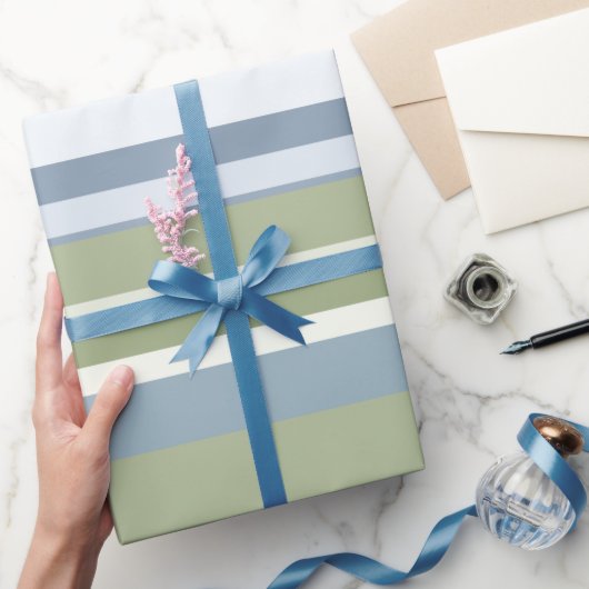 Dark Pastel Blue and Spring Rain Stripes Cadeaupapier (Geschenken)