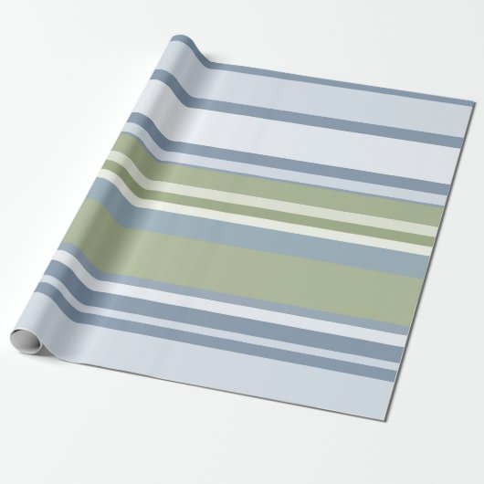 Dark Pastel Blue and Spring Rain Stripes Cadeaupapier (Uitgerold)