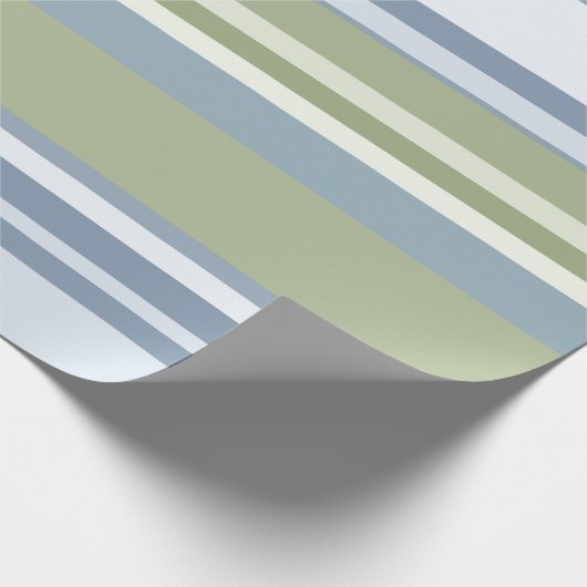 Dark Pastel Blue and Spring Rain Stripes Cadeaupapier (Hoek)