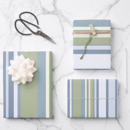 Dark Pastel Blue and Spring Rain Stripes Inpakpapier Vel