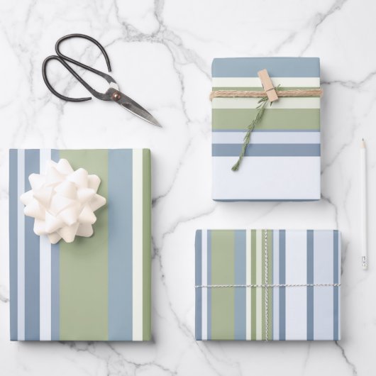 Dark Pastel Blue and Spring Rain Stripes Inpakpapier Vel (Voorkant)