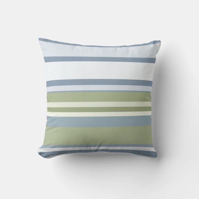 Dark Pastel Blue and Spring Rain Stripes Kussen (Voorkant)
