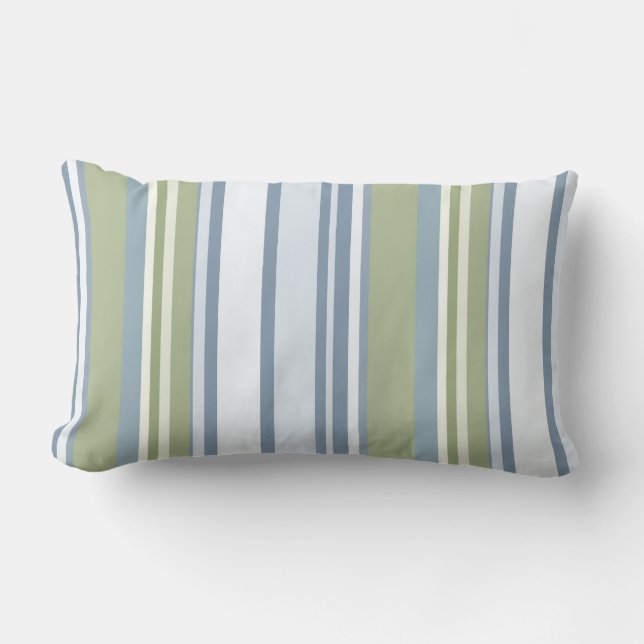 Dark Pastel Blue and Spring Rain Stripes Kussen (Voorkant)