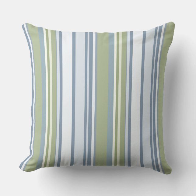 Dark Pastel Blue and Spring Rain Stripes Kussen (Voorkant)