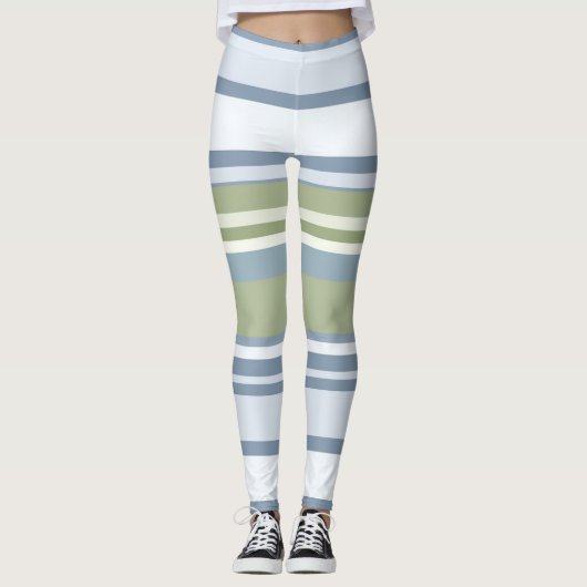 Dark Pastel Blue and Spring Rain Stripes Leggings (Voorkant)