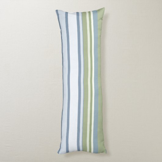 Dark Pastel Blue and Spring Rain Stripes Lichaamskussen (Achterkant (Verticaal))