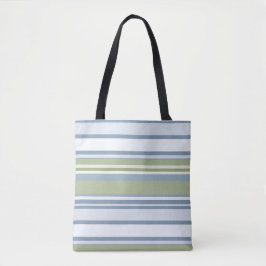 Dark Pastel Blue and Spring Rain Stripes Tote Bag